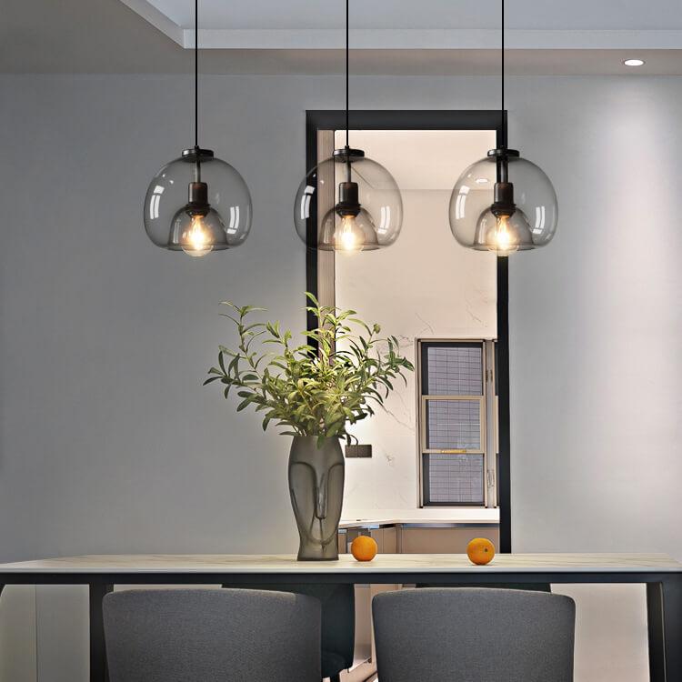 Hand-Blown Gray Glass Dome Ceiling Fixture for Dining Room & Kitchen | Modern Single-Bulb Hanging Lamp | UL-Listed Adjustable Cord Light | Thomler