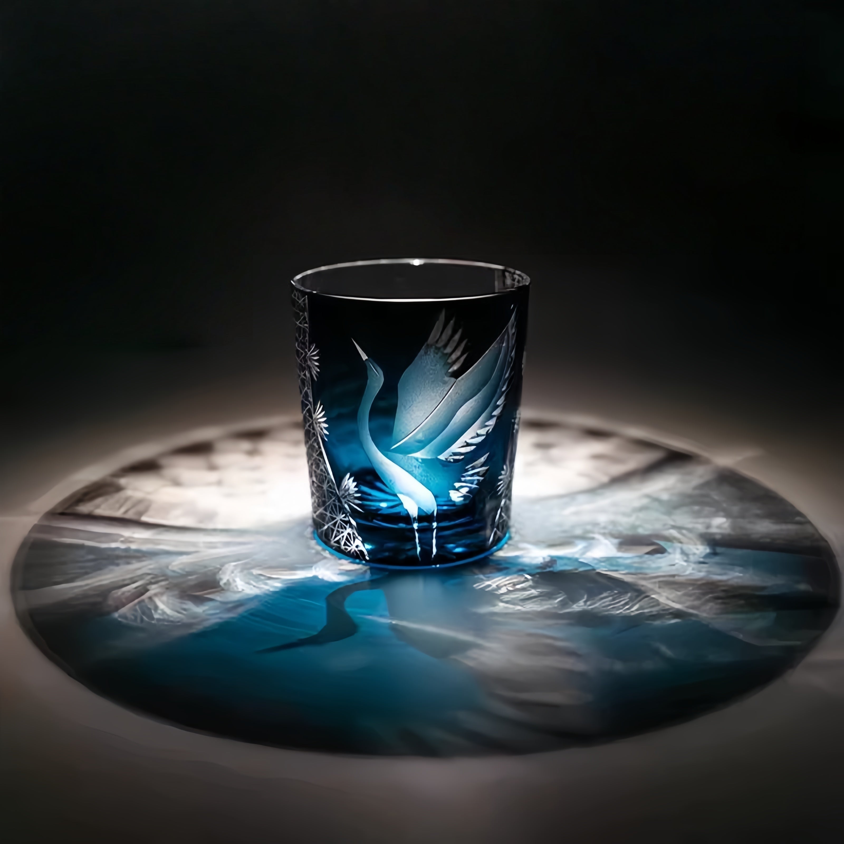 Japanese Cut Crystal Whisky Tumbler with Crane Motif and Gift Box for Spirits and Cocktails | Thomler