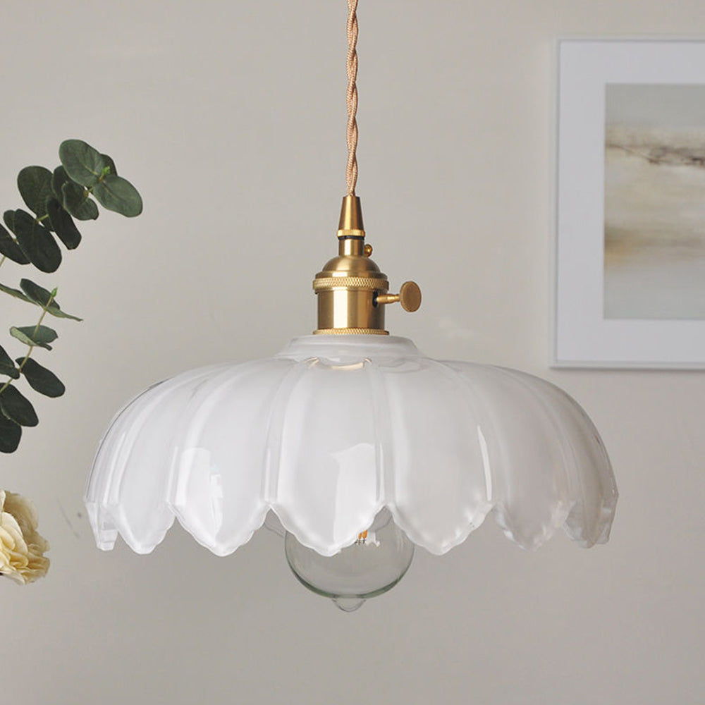 Pendant Light Glass Flower Shade 25.0 cm Green Dining Room Vintage Hanging Ceiling Lamp Adjustable Cord E27 Lighting | Thomler