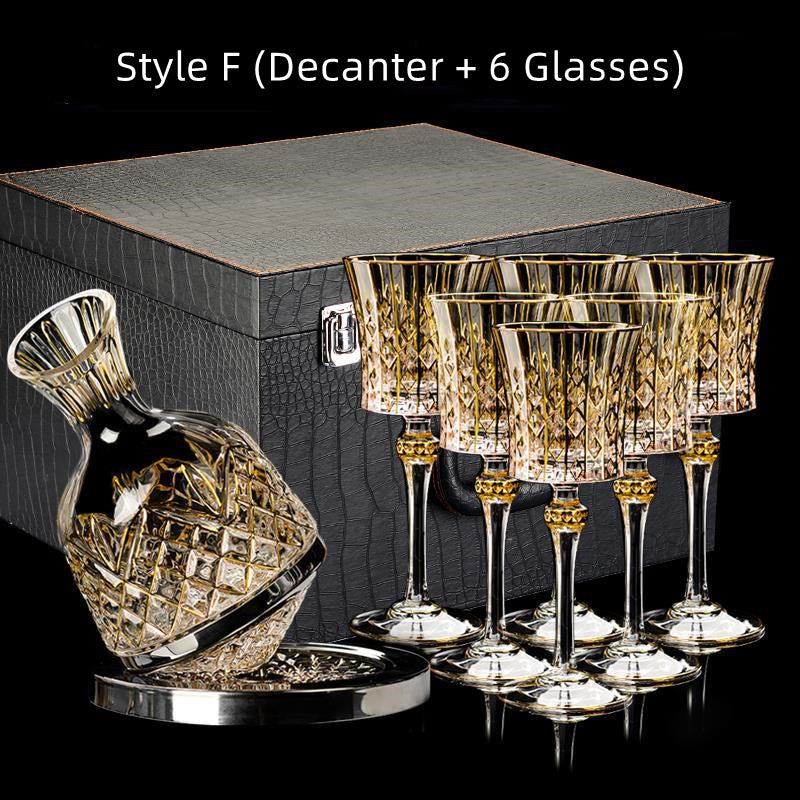 Embossed Gold Accent Wine Glass & Decanter Set with Carrying Case for Elegant Entertaining | Thomler