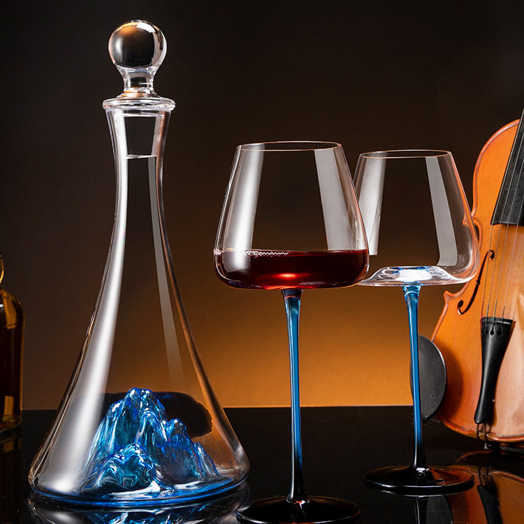 Wine Glass Hand Painted Blue Stem Bordeaux Aeration Tableware Elegant Dining Decanter Set Entertaining Giftware | Thomler