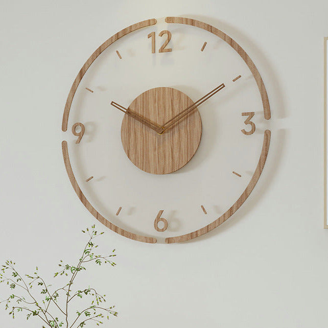 13.8-Inch Round Wooden Wall Clock with Silent Movement – Natural Wood Grain Finish for Living Room, Bedroom, Office – Nordic Minimalist | Thomler
