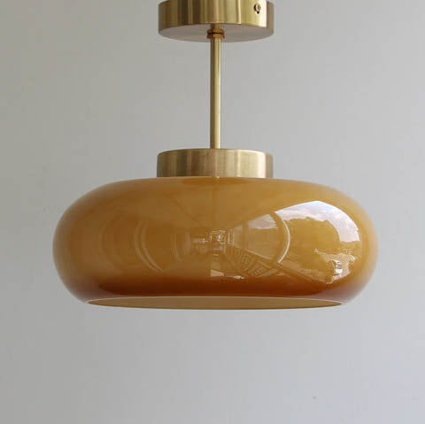 Ceiling Light Brass Glass 11.0 in Yellow Semi-Flush Mount Bedroom Living Room Lighting | Thomler