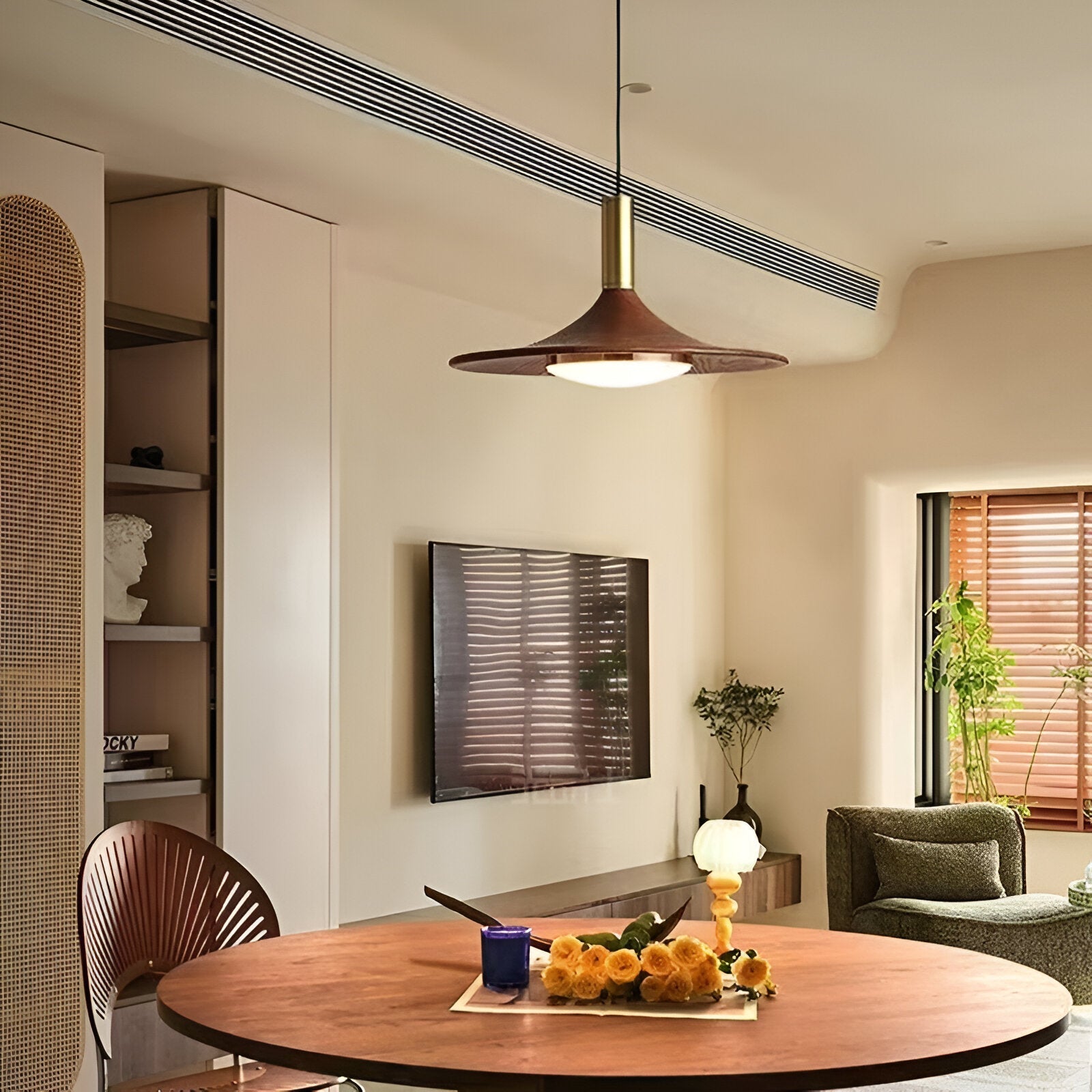 Pendant Light Iron Wood Finish 9.8 in 13.8 in Adjustable Dining Room Kitchen Island Hanging Ceiling Lamp Scandinavian | Thomler