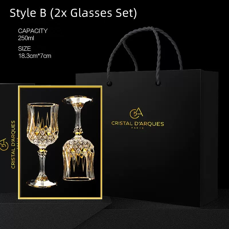 Embossed Gold Accent Wine Glass & Decanter Set with Carrying Case for Elegant Entertaining | Thomler
