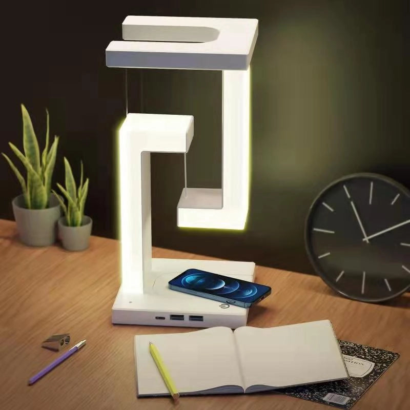 Floating Magnetic Desk Lamp with Wireless Charging Pad for Smartphones - Adjustable Brightness Touch Control LED Light for Home Office | Thomler