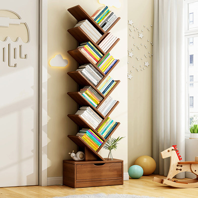 Bookshelf Solid Wood 39.4 in Small Walnut Color Home Office Storage Organizer Shelving Unit | Thomler