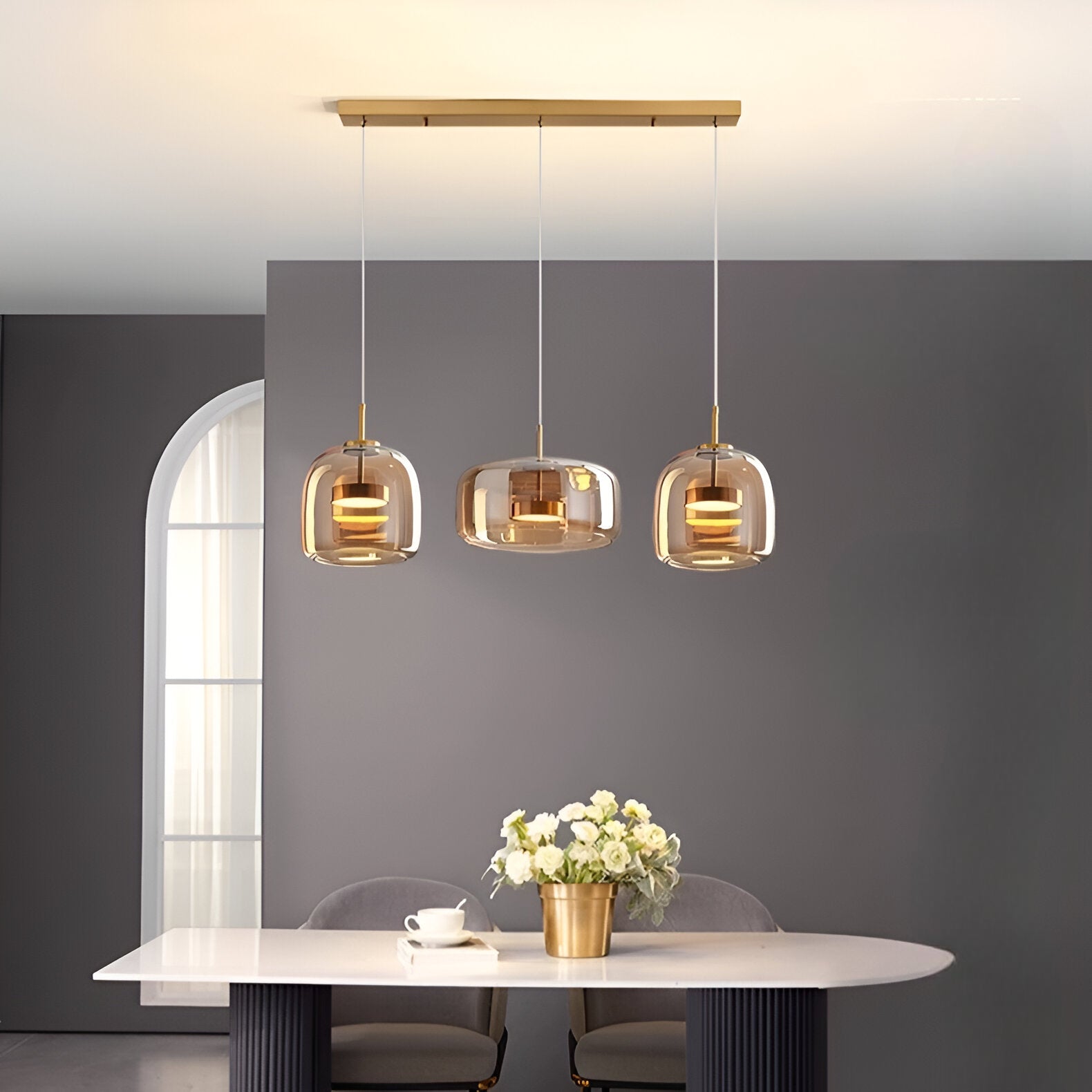Pendant Light Hand Blown Glass Ø38.0 cm Smoked Grey Dining Room Kitchen Island Adjustable LED Hanging Ceiling Lamp | Thomler