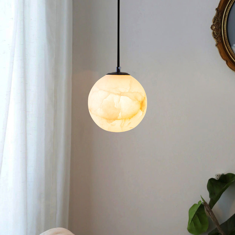Pendant Light Alabaster Globe 3.9–5.9 in Adjustable Bedroom Dining Hanging Ceiling Lamp Modern Minimalist Stone Fixture | Thomler