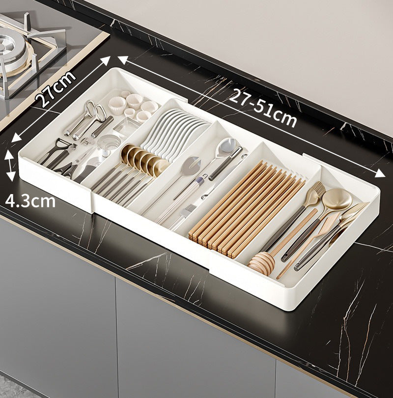 Drawer Organiser Plastic Adjustable Extendable Kitchen Cutlery Bathroom Desk Storage Tray Insert | Thomler