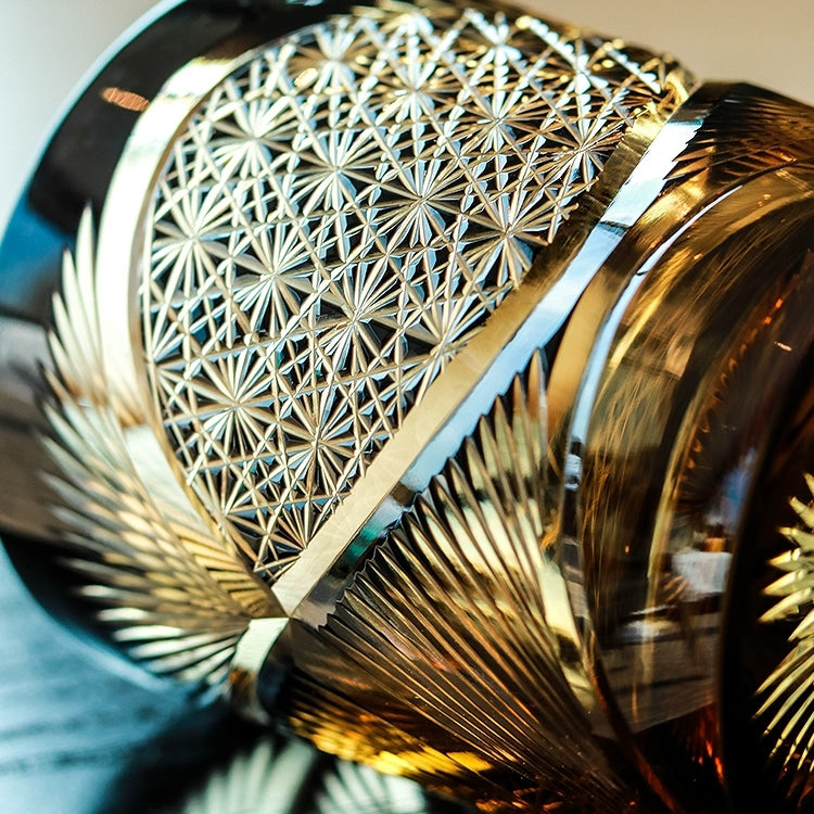 Whiskey Glass Crystal Amber Crane Feather Pattern Japanese Style Barware Gift Box | Thomler