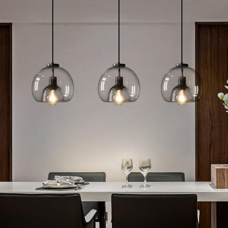 Pendant Light Glass 9.1 in Smoke Gray Adjustable Ceiling Fixture Living Room Bedroom Dining Area Modern Minimalist Hanging Lamp | Thomler
