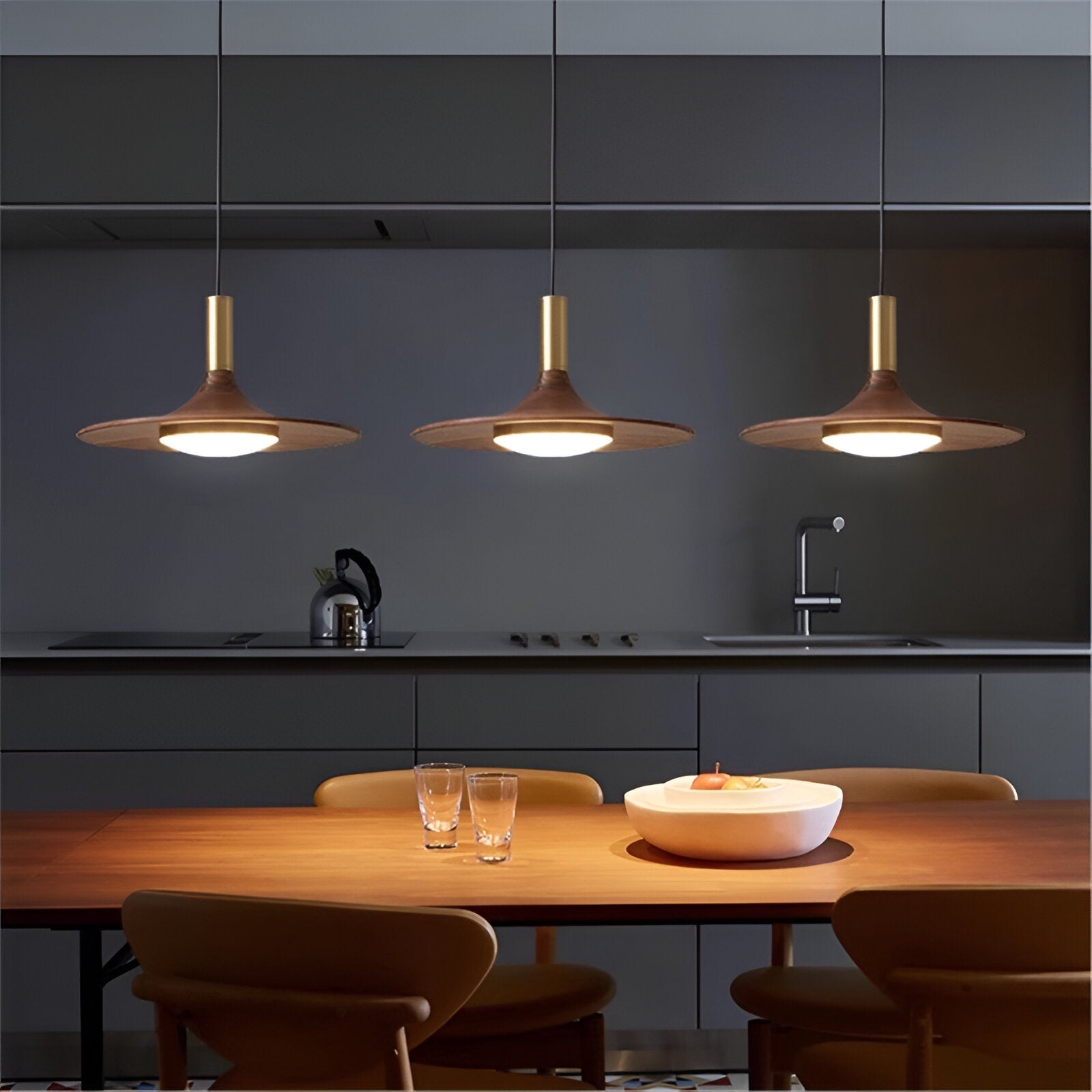 Pendant Light Iron Wood Finish 9.8 in 13.8 in Adjustable Dining Room Kitchen Island Hanging Ceiling Lamp Scandinavian | Thomler