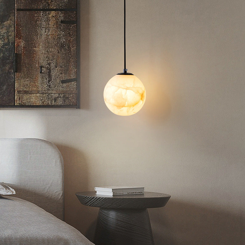Pendant Light Alabaster Globe 3.9–5.9 in Adjustable Bedroom Dining Hanging Ceiling Lamp Modern Minimalist Stone Fixture | Thomler