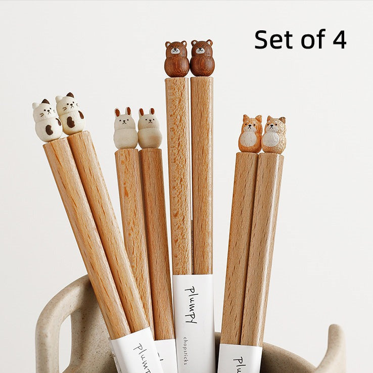 Animal-Themed Training Chopsticks for Kids Wooden Easy-Grip Learning Utensils for Toddlers Small Hands Mealtime Practice Shiba Inu Bunny Bea | Thomler