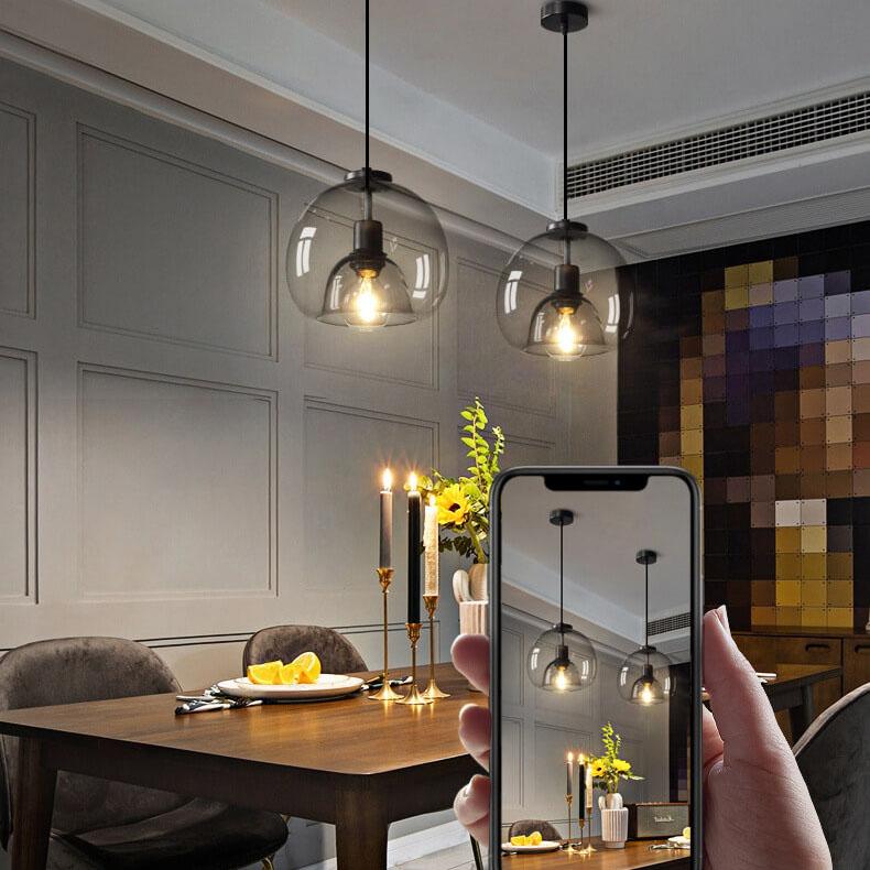 Pendant Light Glass 9.1 in Smoke Gray Adjustable Ceiling Fixture Living Room Bedroom Dining Area Modern Minimalist Hanging Lamp | Thomler