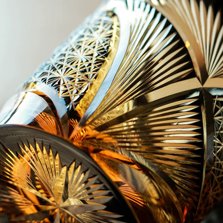 Whiskey Glass Crystal Amber Crane Feather Pattern Japanese Style Barware Gift Box | Thomler