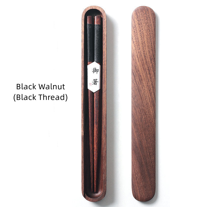 Chopsticks Black Walnut Wood Handmade Japanese Dining Set Decorative Rope Gift Box Tableware | Thomler