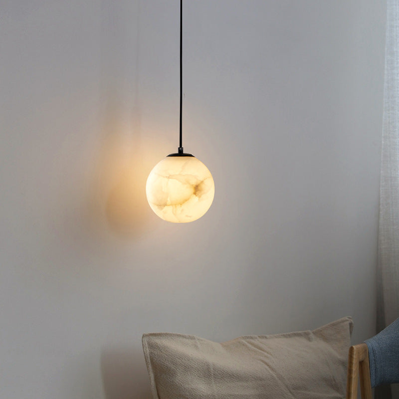Pendant Light Alabaster Globe 3.9–5.9 in Adjustable Bedroom Dining Hanging Ceiling Lamp Modern Minimalist Stone Fixture | Thomler