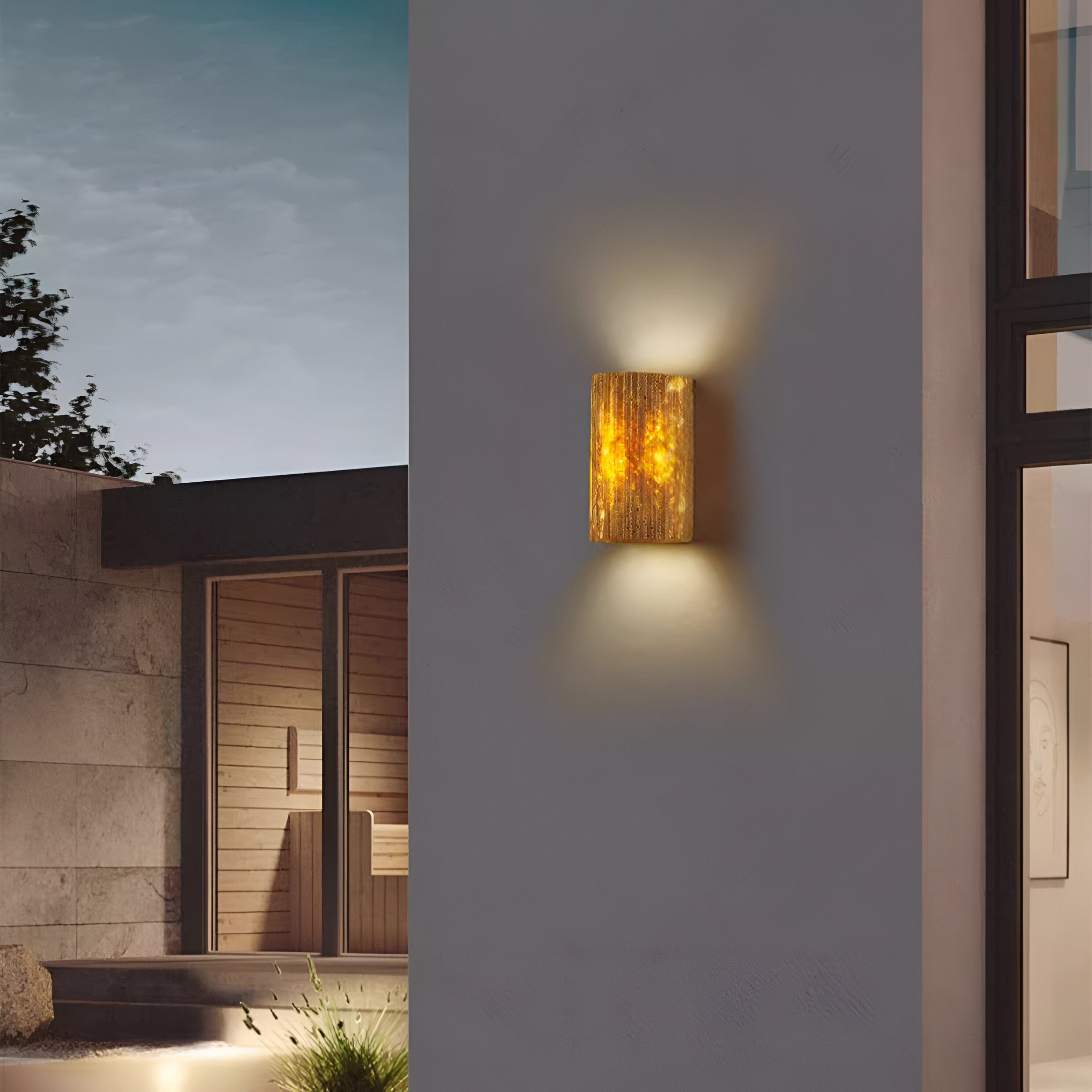 Wall Lamp Travertine Stone 6.5 in Up Down Outdoor Indoor Garden Patio Sconce Ambient Lighting Fixture | Thomler
