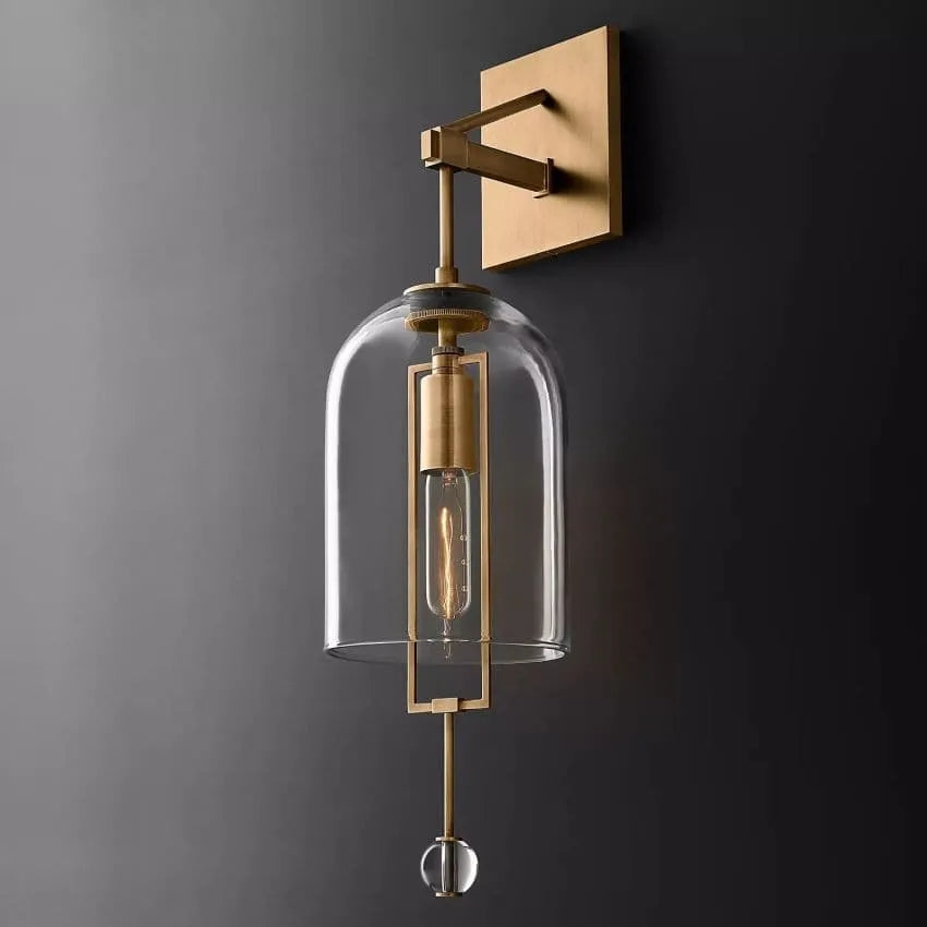 Modern Glass Globe Wall Light with Geometric Frame – Vintage Brass, Bronze & Satin Nickel – 23 or 29 Inch Height – Sculptural Sconce for | Thomler