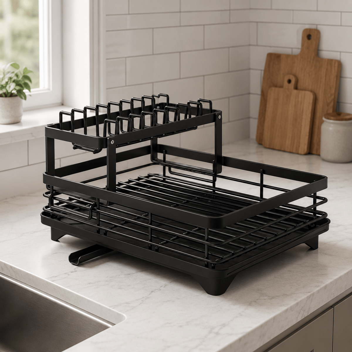 Roll-Up Dish Drying Rack Over Sink – Stainless Steel Mat with Silicone Edges for Countertop Space Saving | Thomler