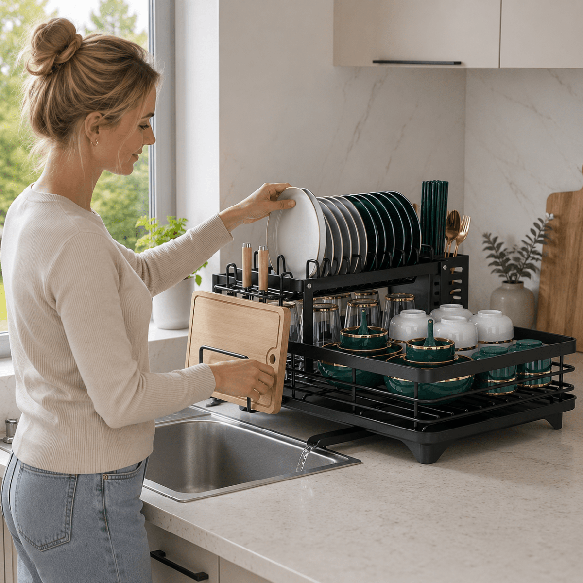 Roll-Up Dish Drying Rack Over Sink – Stainless Steel Mat with Silicone Edges for Countertop Space Saving | Thomler