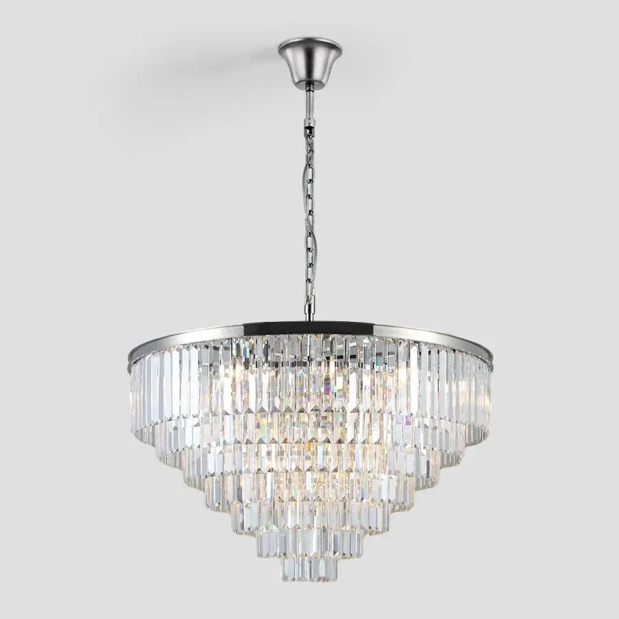 Tiered Crystal Chandelier with Cascading Glass Rods – Multi-Level Statement Lighting for Dining Room & Foyer – Brass, Black & Nickel Finish | Thomler