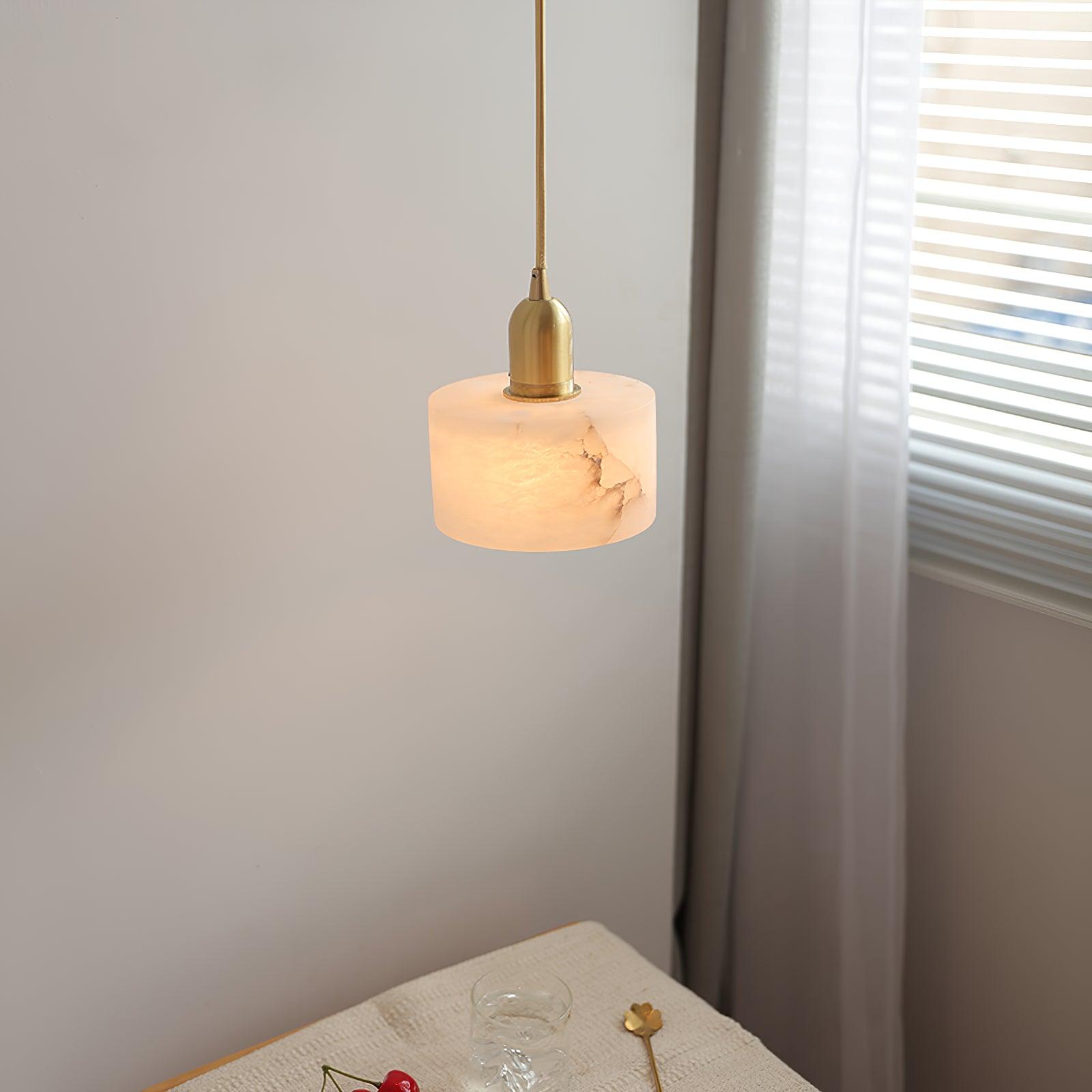 Pendant Light Alabaster Stone 5.5 in White Brass Dining Room Kitchen Hanging Ceiling Lamp Modern Minimalist | Thomler