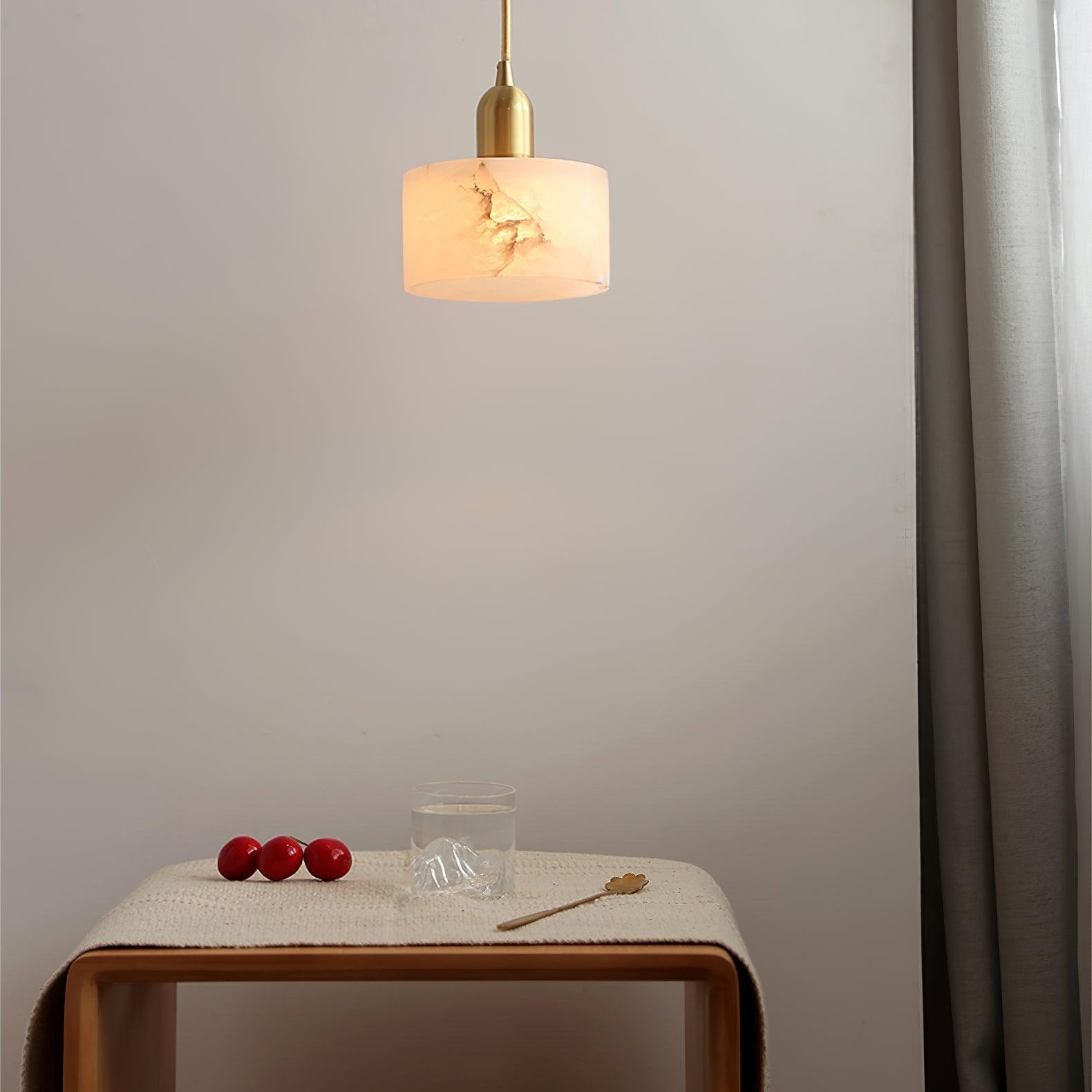 Pendant Light Alabaster Stone 5.5 in White Brass Dining Room Kitchen Hanging Ceiling Lamp Modern Minimalist | Thomler