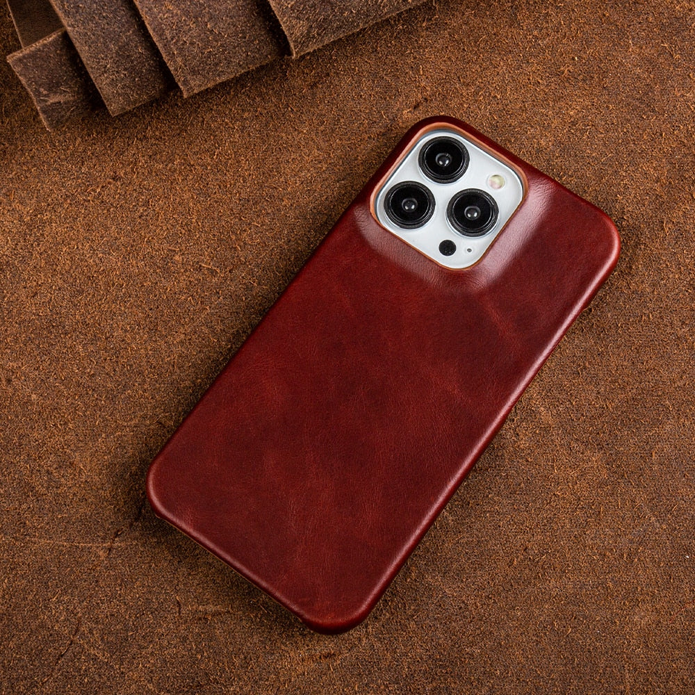 Wax-Finished Genuine Leather iPhone Case with MagSafe Compatibility for iPhone 13, 14, 15, 16 Series | Protective Slim-Fit Cover | Thomler