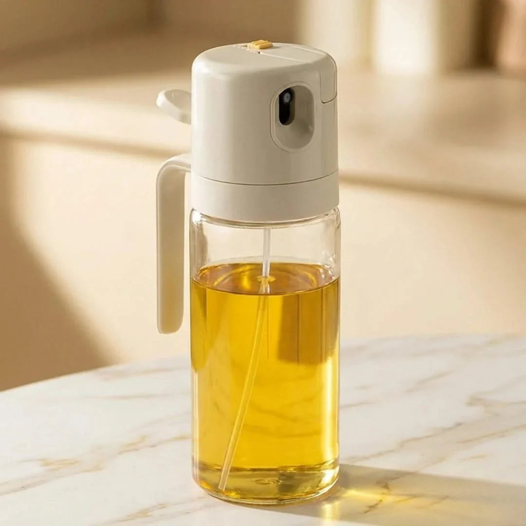 Dual-Function Glass Oil Bottle with Spray & Stream Nozzle – 19 fl oz Cooking Oil Dispenser for Kitchen | Thomler