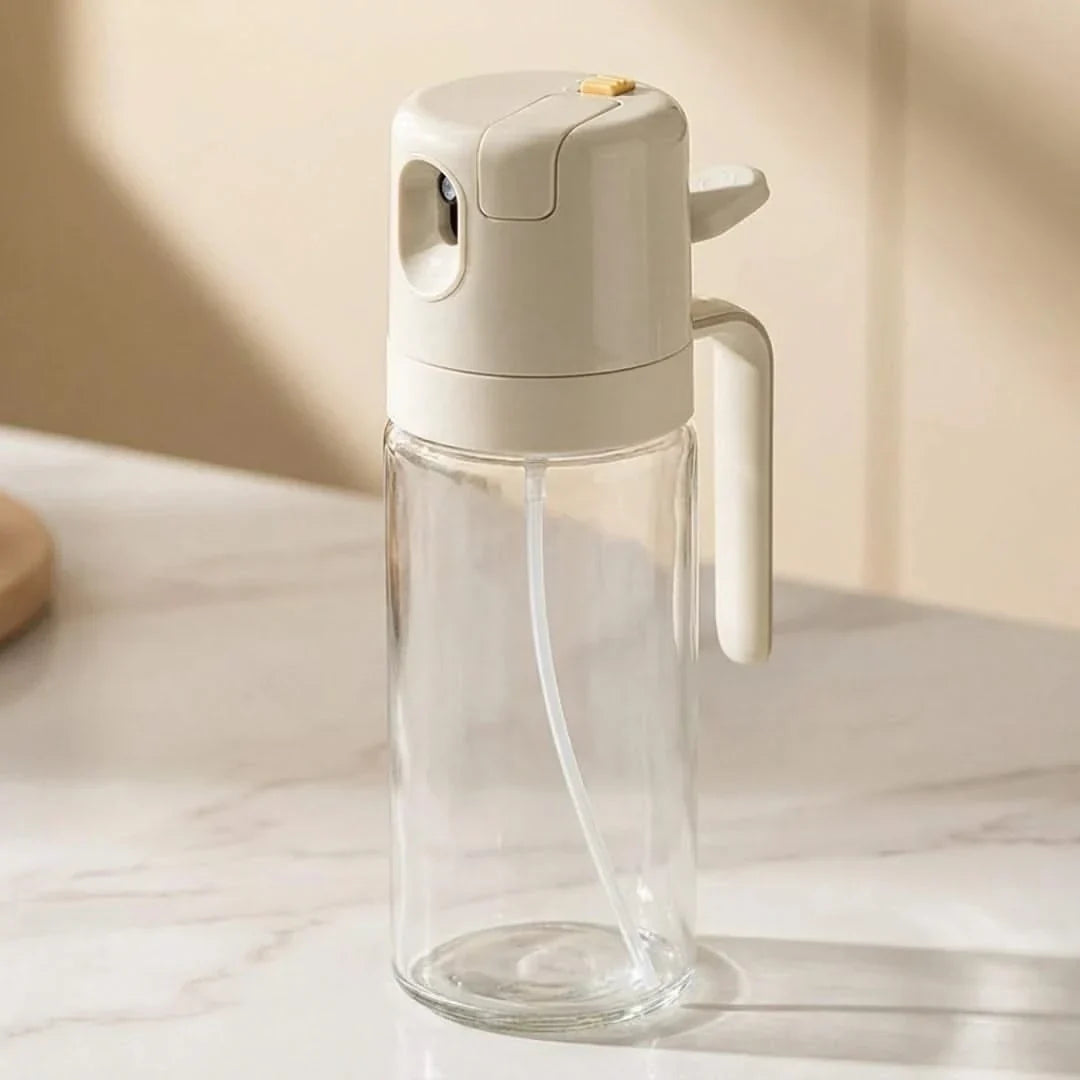 Dual-Function Glass Oil Bottle with Spray & Stream Nozzle – 19 fl oz Cooking Oil Dispenser for Kitchen | Thomler