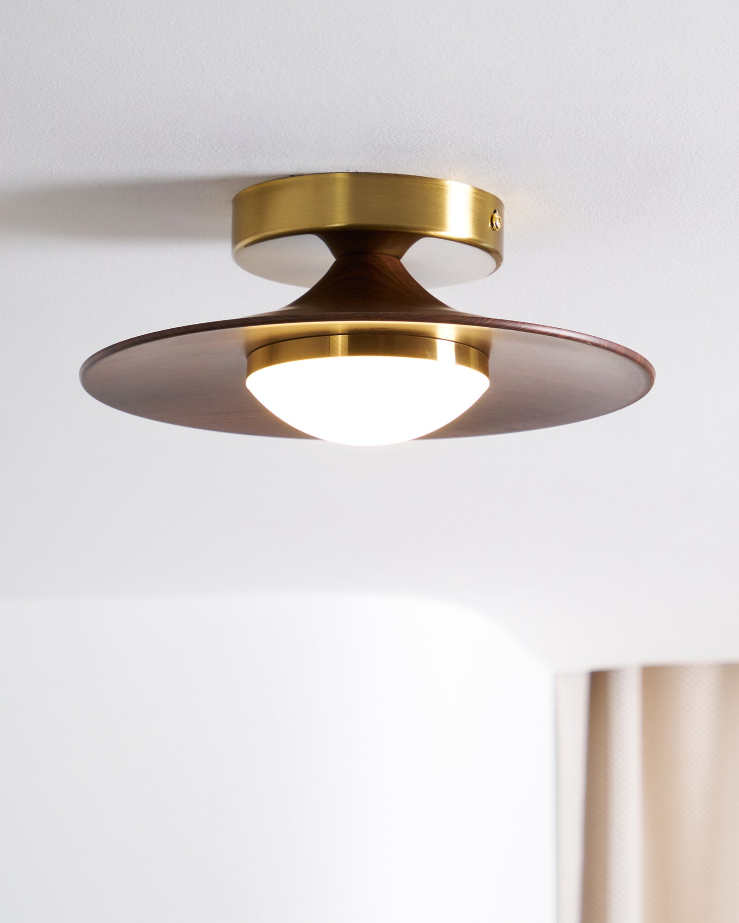 Ceiling Lamp Metal Wood 9.4 in Walnut Indoor Modern Dining Kitchen Lighting Fixture | Thomler