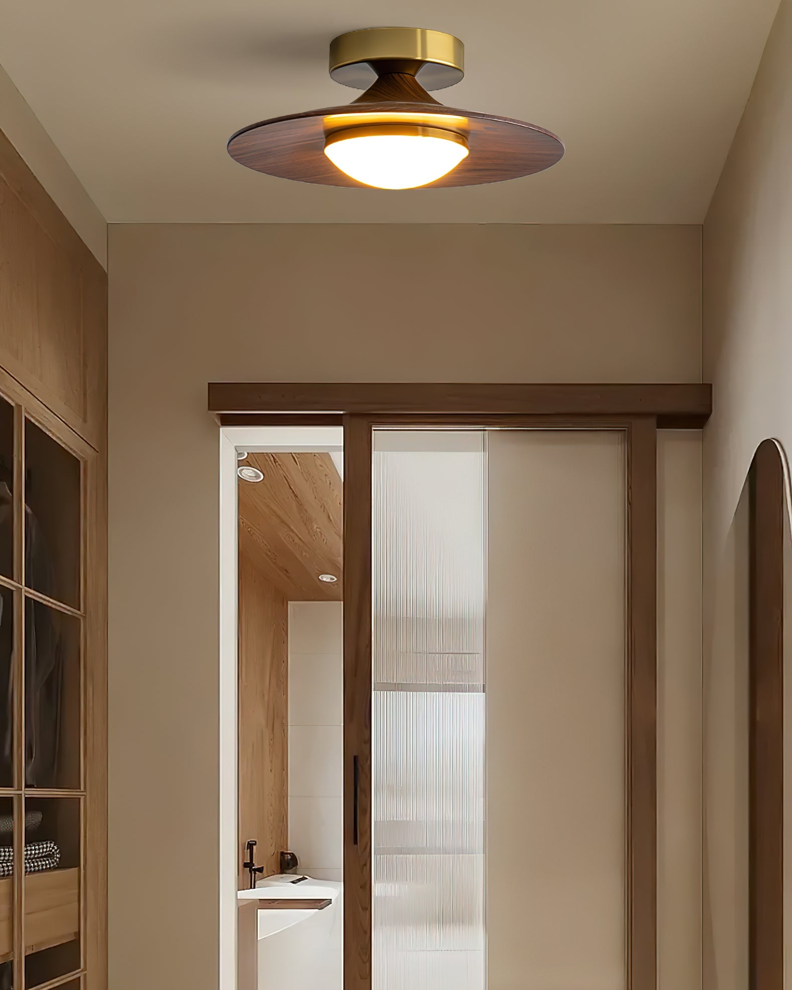 Ceiling Lamp Metal Wood 9.4 in Walnut Indoor Modern Dining Kitchen Lighting Fixture | Thomler