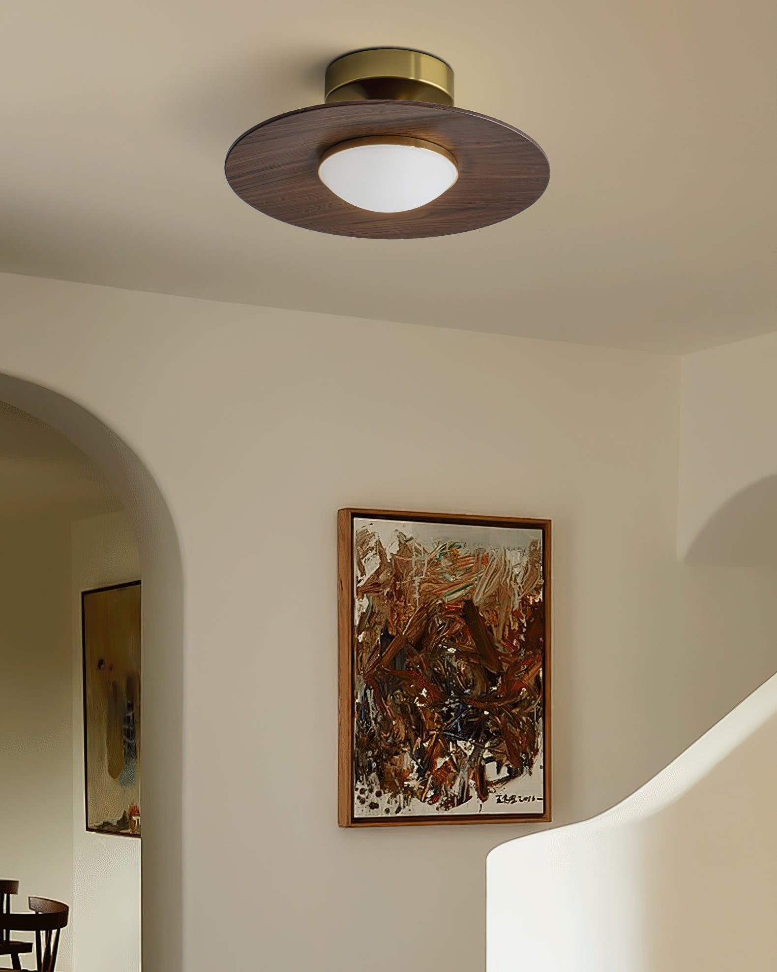 Ceiling Lamp Metal Wood 9.4 in Walnut Indoor Modern Dining Kitchen Lighting Fixture | Thomler