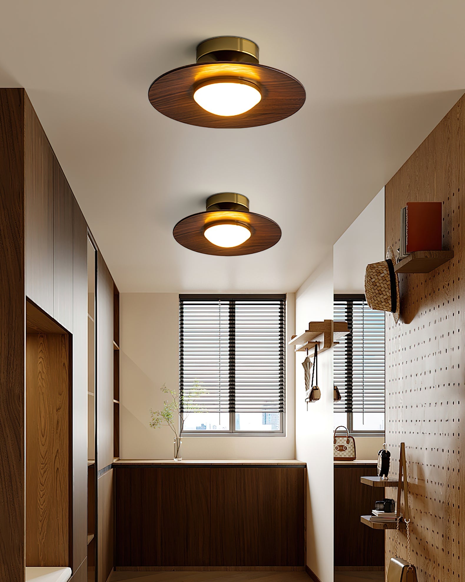Ceiling Lamp Metal Wood 9.4 in Walnut Indoor Modern Dining Kitchen Lighting Fixture | Thomler