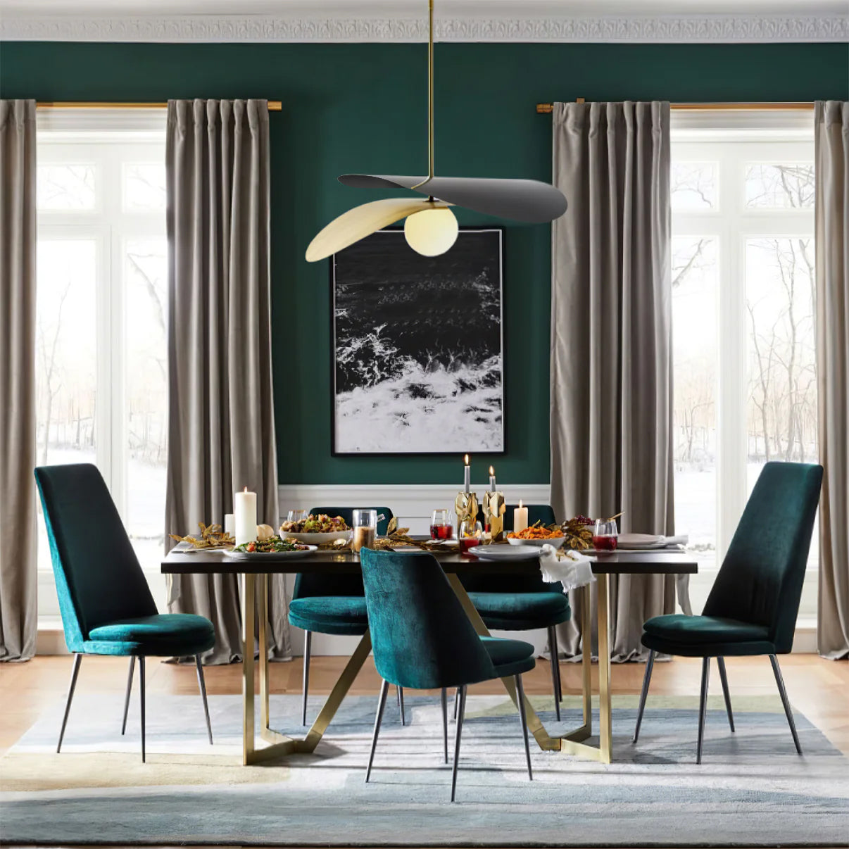 Pendant Light Metal Glass 21.7 in Ceiling Dining Room Kitchen Modern Mid Century Hanging Fixture | Thomler
