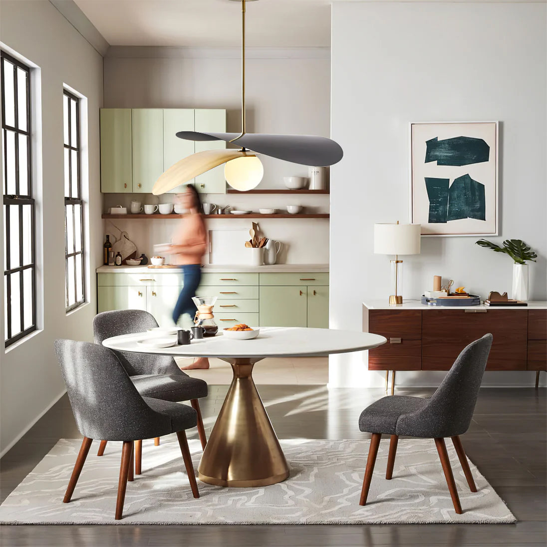 Pendant Light Metal Glass 21.7 in Ceiling Dining Room Kitchen Modern Mid Century Hanging Fixture | Thomler