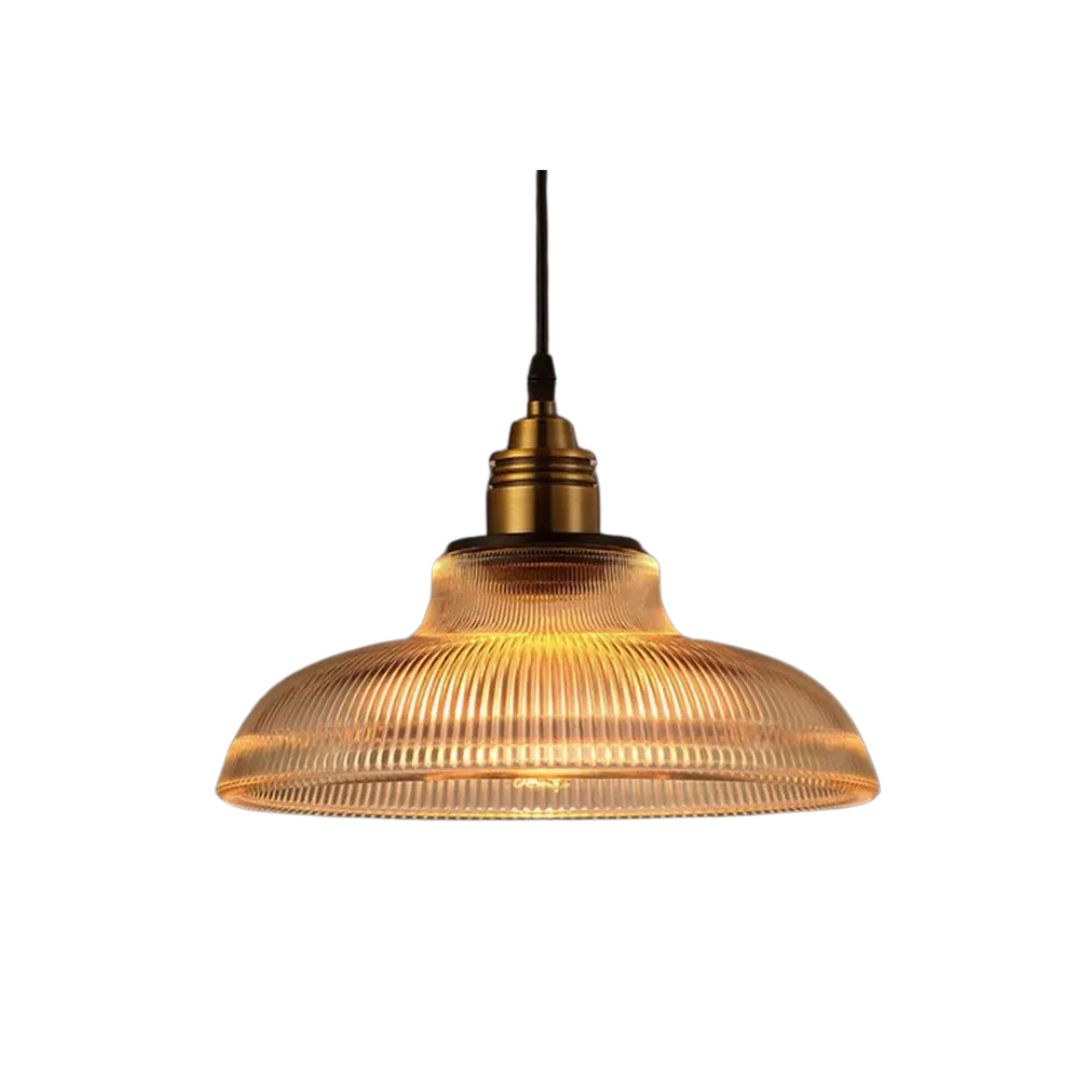Pendant Light Glass Ribbed Dome 30.0 cm Gold Dining Room Kitchen Island Hanging Ceiling Lamp Atmospheric Warm Lighting | Thomler