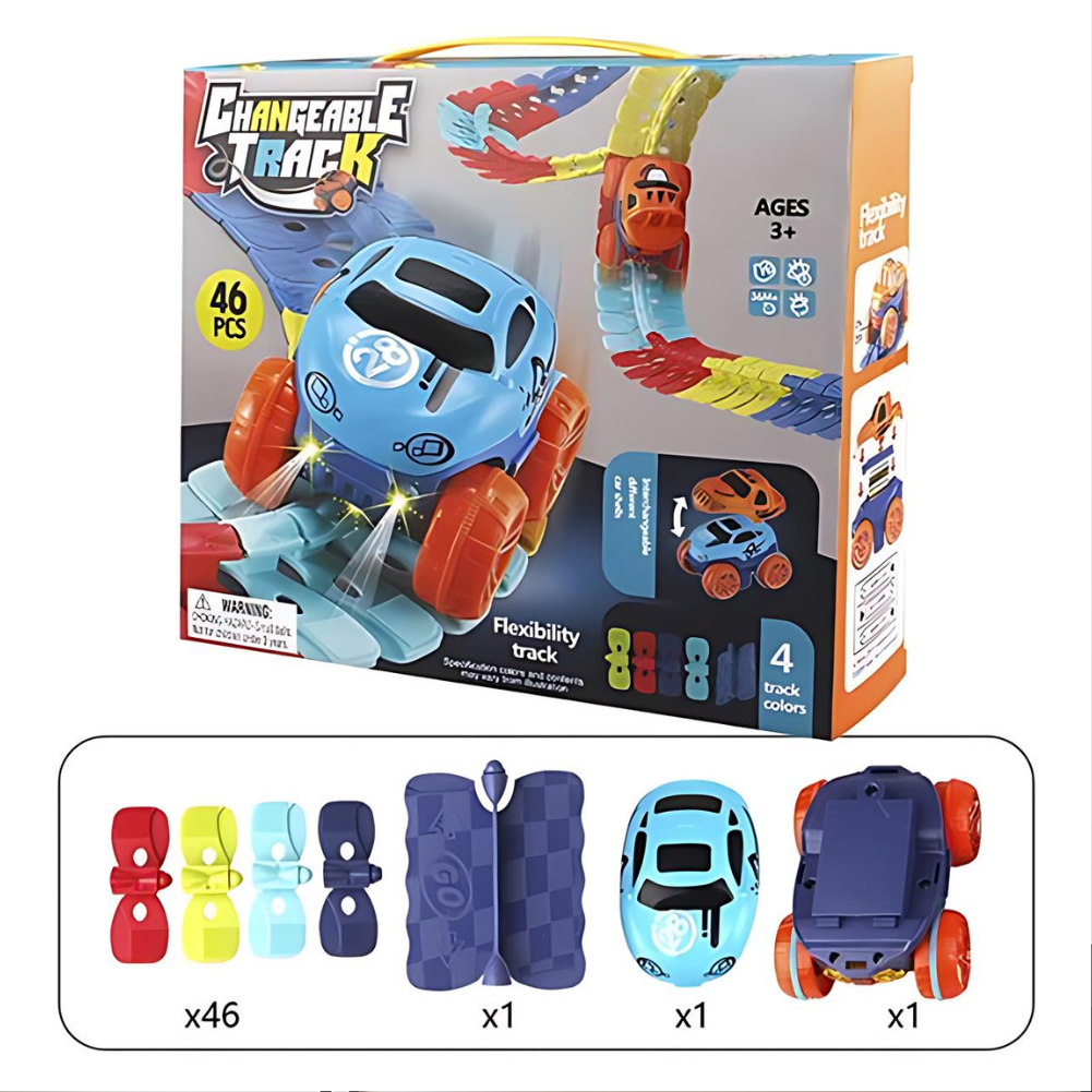 Magnetic Race Track Building Set with LED Car – Modular STEM Track Toy for Kids Ages 3+ | Thomler