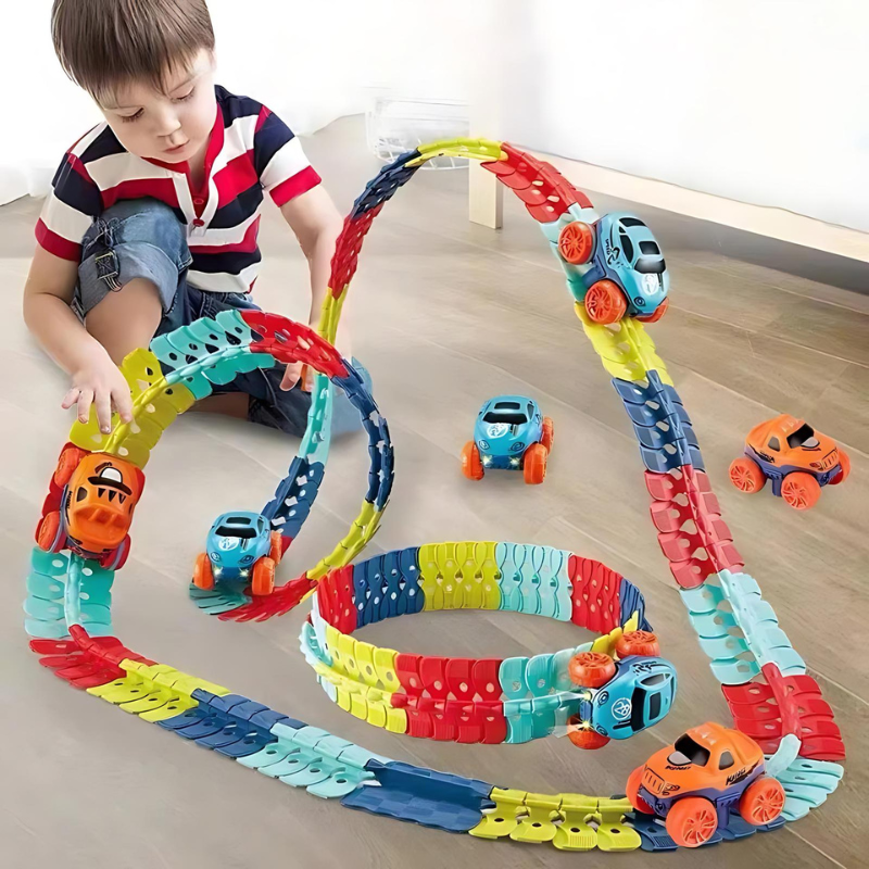 Magnetic Race Track Building Set with LED Car – Modular STEM Track Toy for Kids Ages 3+ | Thomler