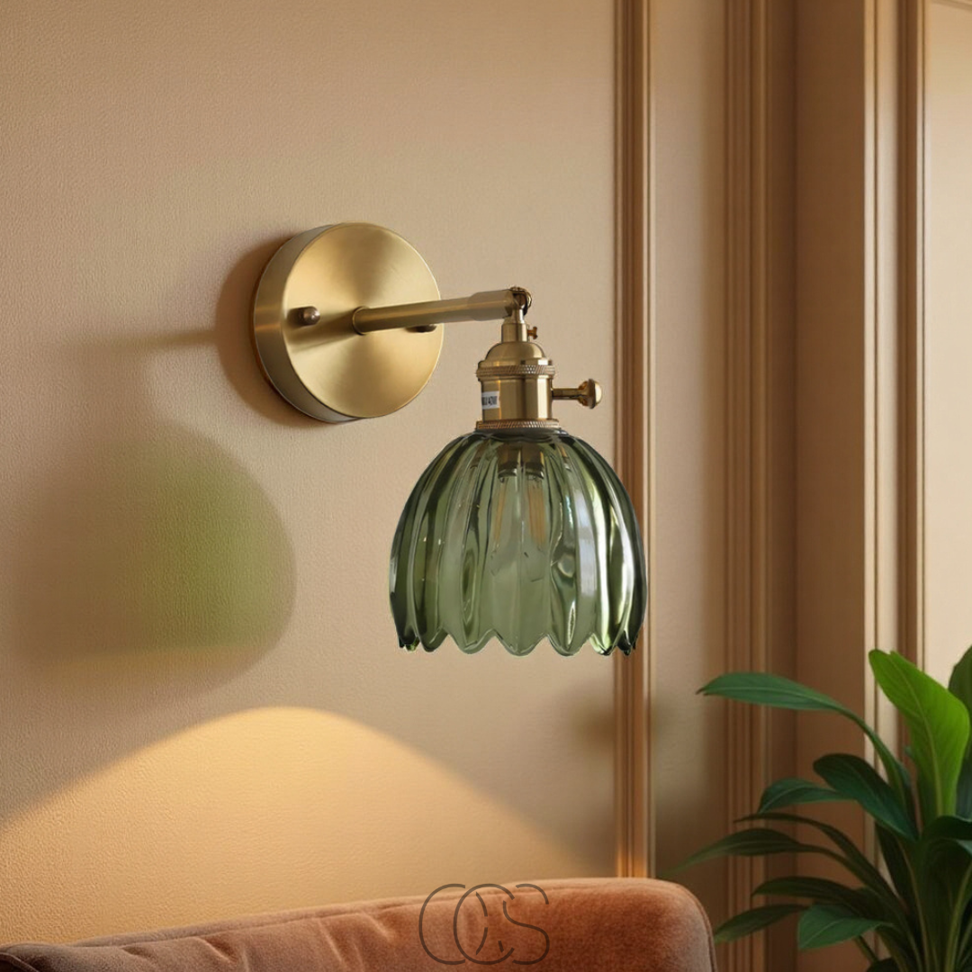Vintage Tulip Glass Wall Sconce with Flower Shade – Classic Accent Light for Bedroom, Living Room, Hallway – E27 Socket | Thomler