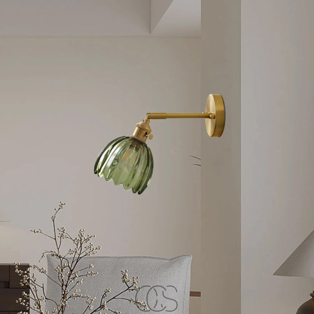 Vintage Tulip Glass Wall Sconce with Flower Shade – Classic Accent Light for Bedroom, Living Room, Hallway – E27 Socket | Thomler