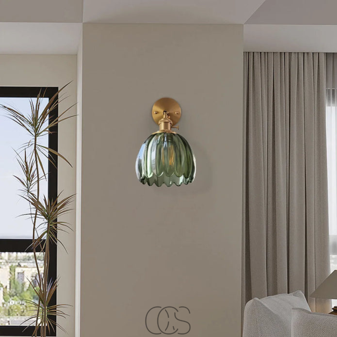 Vintage Tulip Glass Wall Sconce with Flower Shade – Classic Accent Light for Bedroom, Living Room, Hallway – E27 Socket | Thomler
