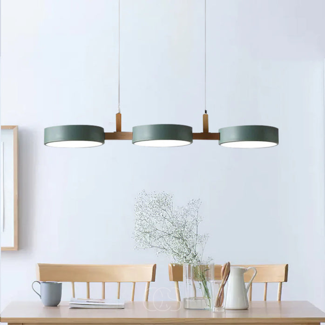 Modern Round Pendant Light with Wood Accents for Dining Room – 30 in LED Hanging Ceiling Fixture Kitchen Island Breakfast Nook | Thomler