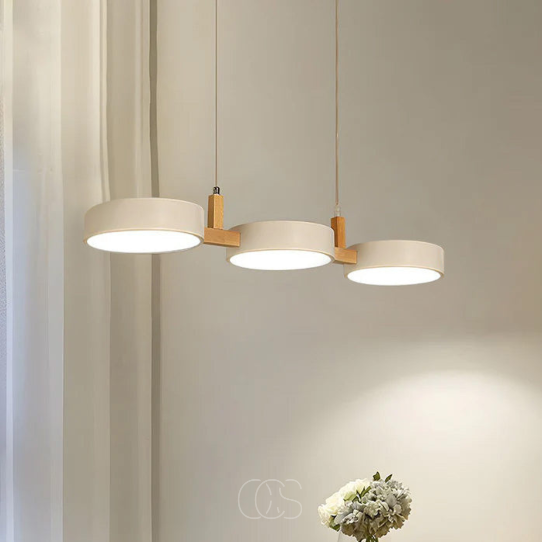 Modern Round Pendant Light with Wood Accents for Dining Room – 30 in LED Hanging Ceiling Fixture Kitchen Island Breakfast Nook | Thomler