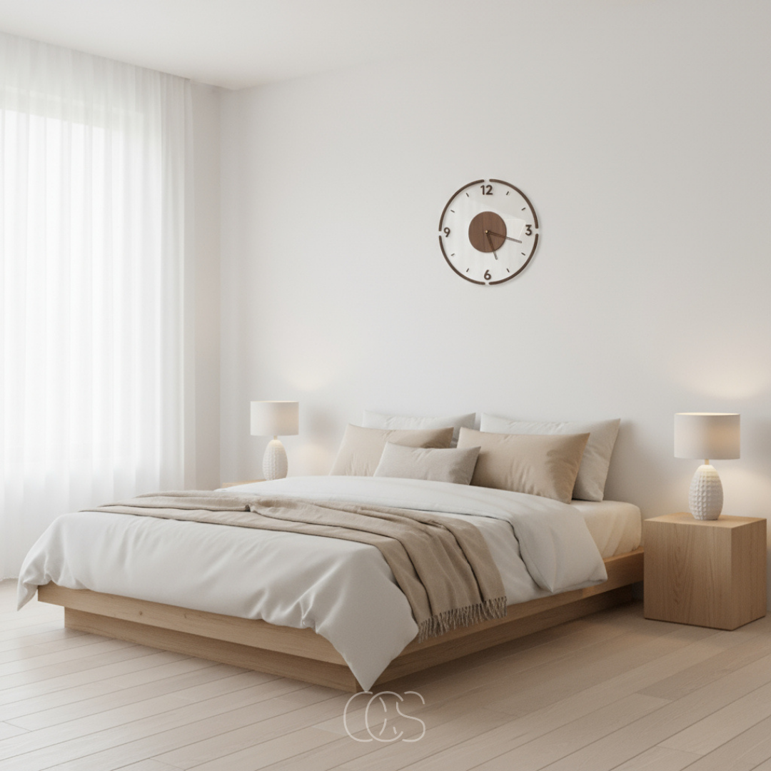 Silent Nordic Wall Clock 13.8 Inch Wooden Scandinavian Design for Living Room Bedroom Kitchen | Thomler