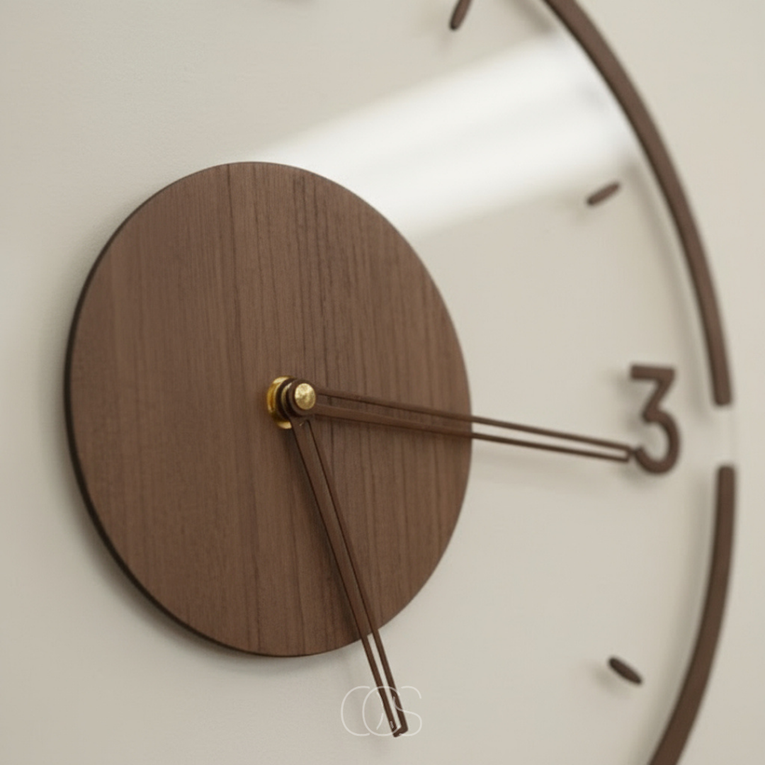 Silent Nordic Wall Clock 13.8 Inch Wooden Scandinavian Design for Living Room Bedroom Kitchen | Thomler