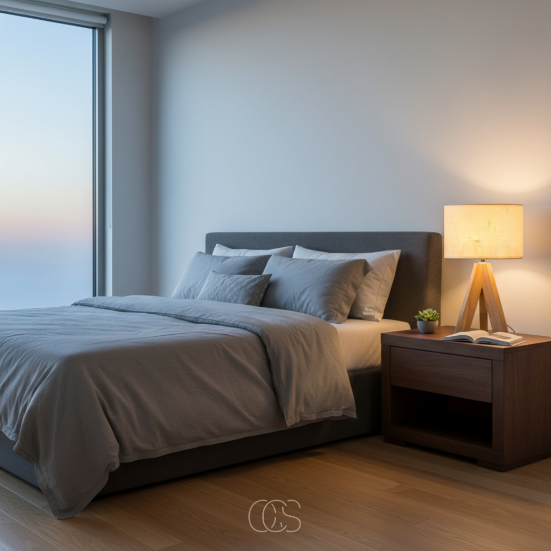 Compact Wood Table Lamp with Fabric Shade for Bedside, Dresser & Living Room | Warm Ambient Light | E14 Socket | Modern Minimalist Style | Thomler